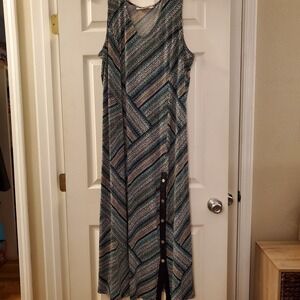 Susan Graver | Dresses | Susan Graver Liquid Knit Modern Maxi Dress W Side  Snaps Size Small Blue V Neck